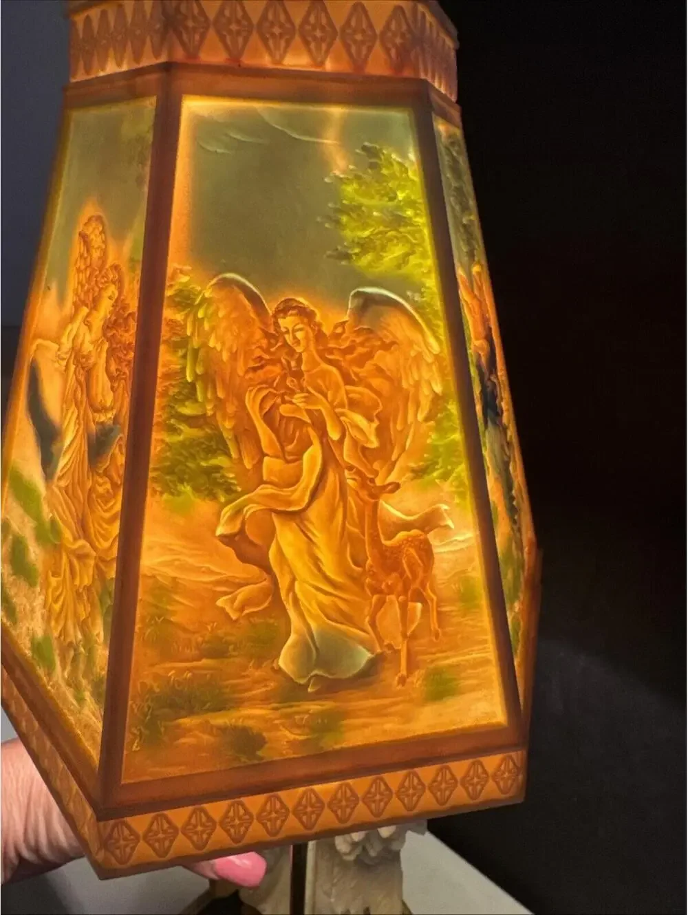 Vintage Angel Table Lamp with Lithophane Style Shade Gorgeous Images When On 18”